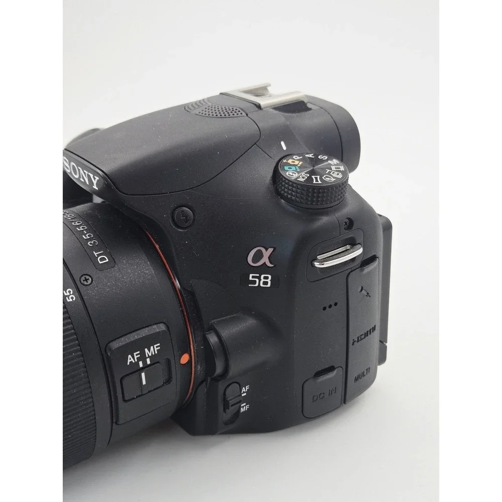 Sony Alpha A58 DSLR Digital Camera 20.1MP- 18-55mm Lens Vivitar Flash WORKS-READ